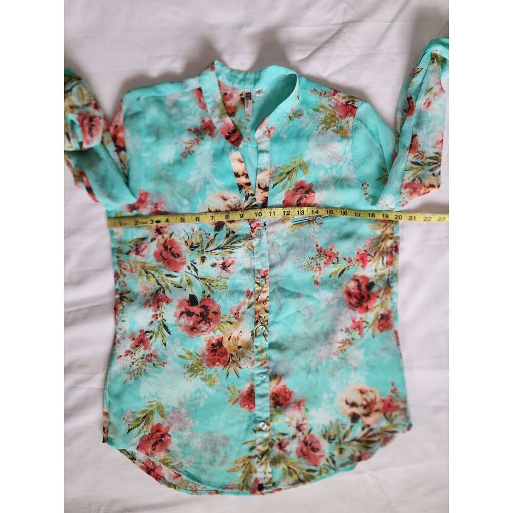 KUT From The Kloth Women's Blue‎ Floral Long Sleeve Chiffon Blouse Size Medium - Picture 7 of 10